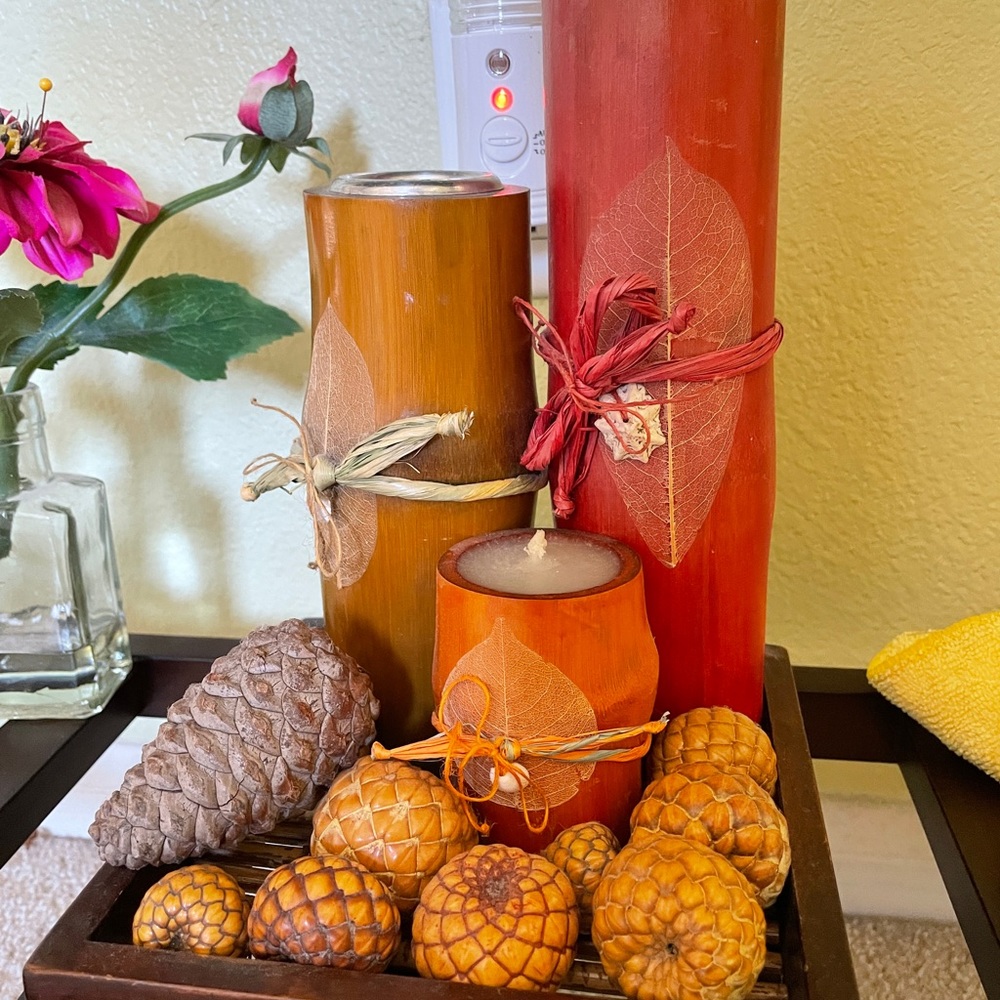 Bamboo Candle set, unique home decor, table accent